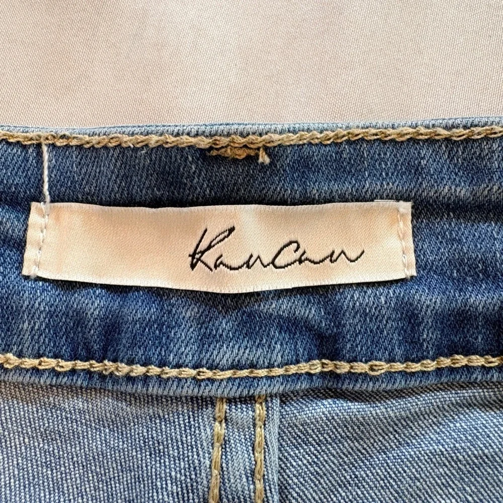 KanCan Denim Shorts Women 0 23 Blue High Rise Frayed Raw Hem Medium Wash Stretch